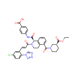 CCOC(=O)[C@H]1CCCN(C(=O)c2cccc3c2CCN(C(=O)/C=C/c2cc(Cl)ccc2-n2cnnn2)[C@H]3C(=O)Nc2ccc(C(=O)O)cc2)C1 ZINC001772650337