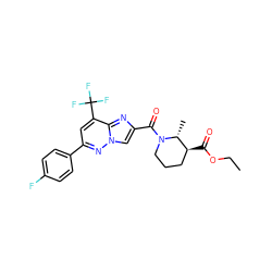 CCOC(=O)[C@H]1CCCN(C(=O)c2cn3nc(-c4ccc(F)cc4)cc(C(F)(F)F)c3n2)[C@@H]1C ZINC000473124729