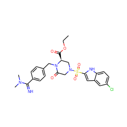 CCOC(=O)[C@H]1CN(S(=O)(=O)c2cc3cc(Cl)ccc3[nH]2)CC(=O)N1Cc1ccc(C(=N)N(C)C)cc1 ZINC000036126799