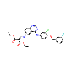 CCOC(=O)C(=CNc1ccc2ncnc(Nc3ccc(OCc4cccc(F)c4)c(Cl)c3)c2c1)C(=O)OCC ZINC000473153060