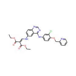 CCOC(=O)C(=CNc1ccc2ncnc(Nc3ccc(OCc4ccccn4)c(Cl)c3)c2c1)C(=O)OCC ZINC000473160622