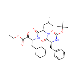 CCOC(=O)C(=O)[C@@H](CC1CCCCC1)NC(=O)[C@H](CC(C)C)NC(=O)[C@H](Cc1ccccc1)NC(=O)OC(C)(C)C ZINC000026493245