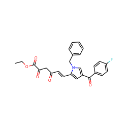 CCOC(=O)C(=O)CC(=O)/C=C/c1cc(C(=O)c2ccc(F)cc2)cn1Cc1ccccc1 ZINC000299865028