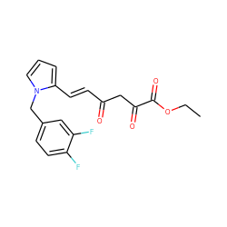 CCOC(=O)C(=O)CC(=O)/C=C/c1cccn1Cc1ccc(F)c(F)c1 ZINC000210912861