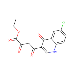 CCOC(=O)C(=O)CC(=O)c1c[nH]c2ccc(Cl)cc2c1=O ZINC000101660276