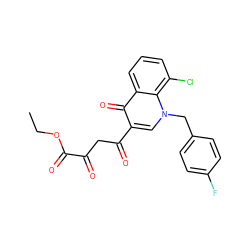 CCOC(=O)C(=O)CC(=O)c1cn(Cc2ccc(F)cc2)c2c(Cl)cccc2c1=O ZINC000101536019