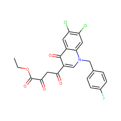 CCOC(=O)C(=O)CC(=O)c1cn(Cc2ccc(F)cc2)c2cc(Cl)c(Cl)cc2c1=O ZINC000101529006