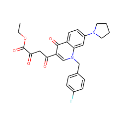 CCOC(=O)C(=O)CC(=O)c1cn(Cc2ccc(F)cc2)c2cc(N3CCCC3)ccc2c1=O ZINC000101553859