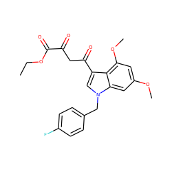 CCOC(=O)C(=O)CC(=O)c1cn(Cc2ccc(F)cc2)c2cc(OC)cc(OC)c12 ZINC000102820312