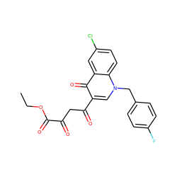 CCOC(=O)C(=O)CC(=O)c1cn(Cc2ccc(F)cc2)c2ccc(Cl)cc2c1=O ZINC000101552226