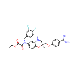 CCOC(=O)C(=O)N(Cc1ccc(F)c(F)c1)c1ccc2c(c1)N(C)C[C@@](C)(COc1ccc(C(=N)N)cc1)O2 ZINC000049525682