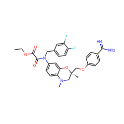 CCOC(=O)C(=O)N(Cc1ccc(F)c(F)c1)c1ccc2c(c1)O[C@@](C)(COc1ccc(C(=N)N)cc1)CN2C ZINC000073275573