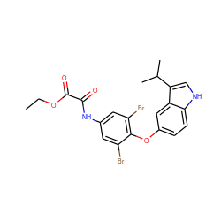 CCOC(=O)C(=O)Nc1cc(Br)c(Oc2ccc3[nH]cc(C(C)C)c3c2)c(Br)c1 ZINC000028350479