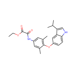 CCOC(=O)C(=O)Nc1cc(C)c(Oc2ccc3[nH]cc(C(C)C)c3c2)c(C)c1 ZINC000028350494