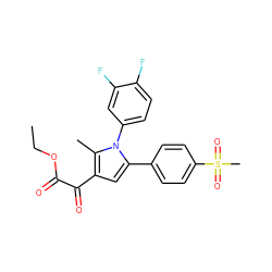 CCOC(=O)C(=O)c1cc(-c2ccc(S(C)(=O)=O)cc2)n(-c2ccc(F)c(F)c2)c1C ZINC000028862722