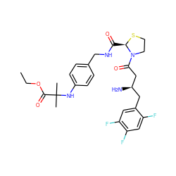 CCOC(=O)C(C)(C)Nc1ccc(CNC(=O)[C@H]2SCCN2C(=O)C[C@H](N)Cc2cc(F)c(F)cc2F)cc1 ZINC000066074359