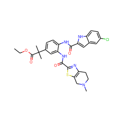 CCOC(=O)C(C)(C)c1ccc(NC(=O)c2cc3cc(Cl)ccc3[nH]2)c(NC(=O)c2nc3c(s2)CN(C)CC3)c1 ZINC000071329234