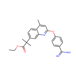 CCOC(=O)C(C)(C)c1ccc2c(C)cc(Oc3ccc(C(=N)N)cc3)nc2c1 ZINC000013535203