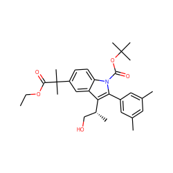 CCOC(=O)C(C)(C)c1ccc2c(c1)c([C@H](C)CO)c(-c1cc(C)cc(C)c1)n2C(=O)OC(C)(C)C ZINC000066104142