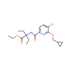 CCOC(=O)C(CC)(CC)NC(=O)c1ccc(Br)c(OCC2CC2)n1 ZINC000150059683