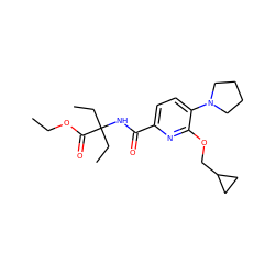 CCOC(=O)C(CC)(CC)NC(=O)c1ccc(N2CCCC2)c(OCC2CC2)n1 ZINC000150222593