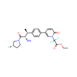 CCOC(=O)C(F)(F)n1cc(-c2ccc([C@H](C)[C@H](N)C(=O)N3CC[C@H](F)C3)cc2)ccc1=O ZINC000014947699