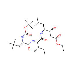 CCOC(=O)C[C@@H](O)[C@H](CC(C)C)NC(=O)[C@@H](NC(=O)[C@H](CC(C)(C)C)NC(=O)OC(C)(C)C)[C@@H](C)CC ZINC000058513272