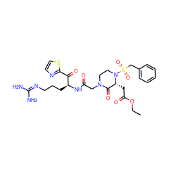 CCOC(=O)C[C@@H]1C(=O)N(CC(=O)N[C@@H](CCCN=C(N)N)C(=O)c2nccs2)CCN1S(=O)(=O)Cc1ccccc1 ZINC000027764417