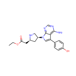 CCOC(=O)C[C@@H]1C[C@H](n2cc(-c3ccc(O)cc3)c3c(N)ncnc32)CN1 ZINC000040896721