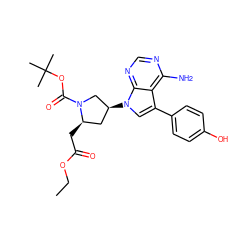 CCOC(=O)C[C@@H]1C[C@H](n2cc(-c3ccc(O)cc3)c3c(N)ncnc32)CN1C(=O)OC(C)(C)C ZINC000040899238