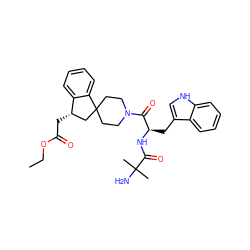 CCOC(=O)C[C@H]1CC2(CCN(C(=O)[C@@H](Cc3c[nH]c4ccccc34)NC(=O)C(C)(C)N)CC2)c2ccccc21 ZINC000026395737