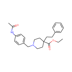 CCOC(=O)C1(CCc2ccccc2)CCN(Cc2ccc(NC(C)=O)cc2)CC1 ZINC000012297712