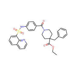 CCOC(=O)C1(Cc2ccccc2)CCN(C(=O)c2ccc(NS(=O)(=O)c3cccc4cccnc34)cc2)CC1 ZINC000221280191