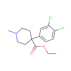 CCOC(=O)C1(c2ccc(Cl)c(Cl)c2)CCN(C)CC1 ZINC000000008665