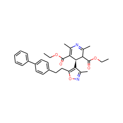 CCOC(=O)C1=C(C)N=C(C)C(C(=O)OCC)[C@H]1c1c(C)noc1CCc1ccc(-c2ccccc2)cc1 ZINC000026834913