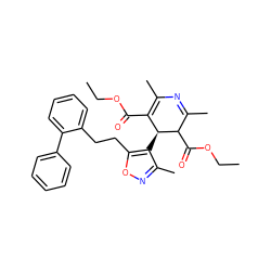 CCOC(=O)C1=C(C)N=C(C)C(C(=O)OCC)[C@H]1c1c(C)noc1CCc1ccccc1-c1ccccc1 ZINC000026849005