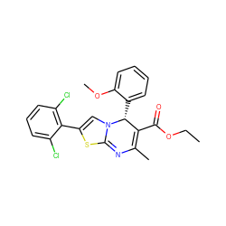 CCOC(=O)C1=C(C)N=C2SC(c3c(Cl)cccc3Cl)=CN2[C@@H]1c1ccccc1OC ZINC000029341593