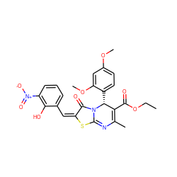 CCOC(=O)C1=C(C)N=c2s/c(=C/c3cccc([N+](=O)[O-])c3O)c(=O)n2[C@@H]1c1ccc(OC)cc1OC ZINC000008400232