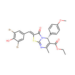 CCOC(=O)C1=C(C)N=c2s/c(=C\c3cc(Br)c(O)c(Br)c3)c(=O)n2[C@@H]1c1ccc(OC)cc1 ZINC000006545020