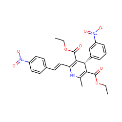 CCOC(=O)C1=C(C)NC(/C=C/c2ccc([N+](=O)[O-])cc2)=C(C(=O)OCC)[C@@H]1c1cccc([N+](=O)[O-])c1 ZINC000049069446