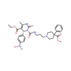 CCOC(=O)C1=C(C)NC(=O)N(C(=O)NCCCN2CCC(C(=O)OC)(c3ccccc3)CC2)[C@@H]1c1ccc([N+](=O)[O-])cc1 ZINC000027527029