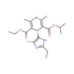 CCOC(=O)C1=C(C)NC(C)=C(C(=O)OC(C)C)[C@@H]1c1[nH]c(CC)nc1Cl ZINC000103287050