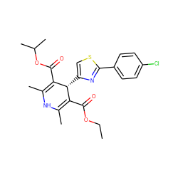 CCOC(=O)C1=C(C)NC(C)=C(C(=O)OC(C)C)[C@@H]1c1csc(-c2ccc(Cl)cc2)n1 ZINC000103277784