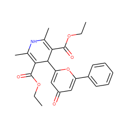 CCOC(=O)C1=C(C)NC(C)=C(C(=O)OCC)C1c1cc(=O)cc(-c2ccccc2)o1 ZINC000103213066