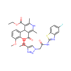 CCOC(=O)C1=C(C)NC(C)=C(C(=O)OCC)C1c1cccc(OC)c1OCc1cn(CC(=O)Nc2nc3cc(F)ccc3s2)nn1 ZINC000299833087