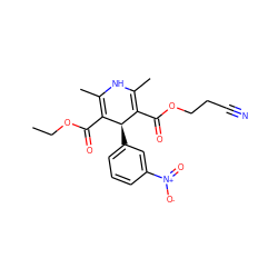 CCOC(=O)C1=C(C)NC(C)=C(C(=O)OCCC#N)[C@H]1c1cccc([N+](=O)[O-])c1 ZINC000049785355