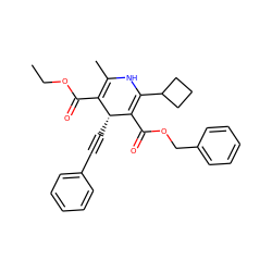 CCOC(=O)C1=C(C)NC(C2CCC2)=C(C(=O)OCc2ccccc2)[C@@H]1C#Cc1ccccc1 ZINC000026935522