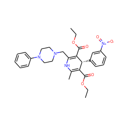 CCOC(=O)C1=C(C)NC(CN2CCN(c3ccccc3)CC2)=C(C(=O)OCC)[C@@H]1c1cccc([N+](=O)[O-])c1 ZINC000049783979