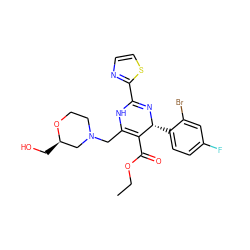 CCOC(=O)C1=C(CN2CCO[C@H](CO)C2)NC(c2nccs2)=N[C@@H]1c1ccc(F)cc1Br ZINC000211024287