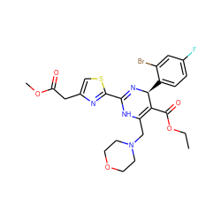 CCOC(=O)C1=C(CN2CCOCC2)NC(c2nc(CC(=O)OC)cs2)=N[C@H]1c1ccc(F)cc1Br ZINC001772614411